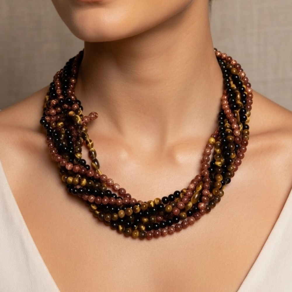 Multicolor Beaded Twisted Statement Necklace - Wo… - image 4